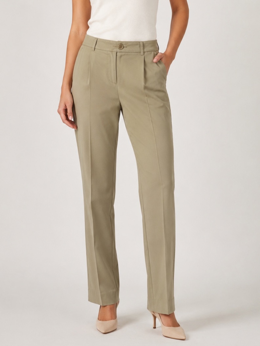 Moschino Cheapandchic Khaki Straight Leg Pants Size 8 Front Pleat Low Rise